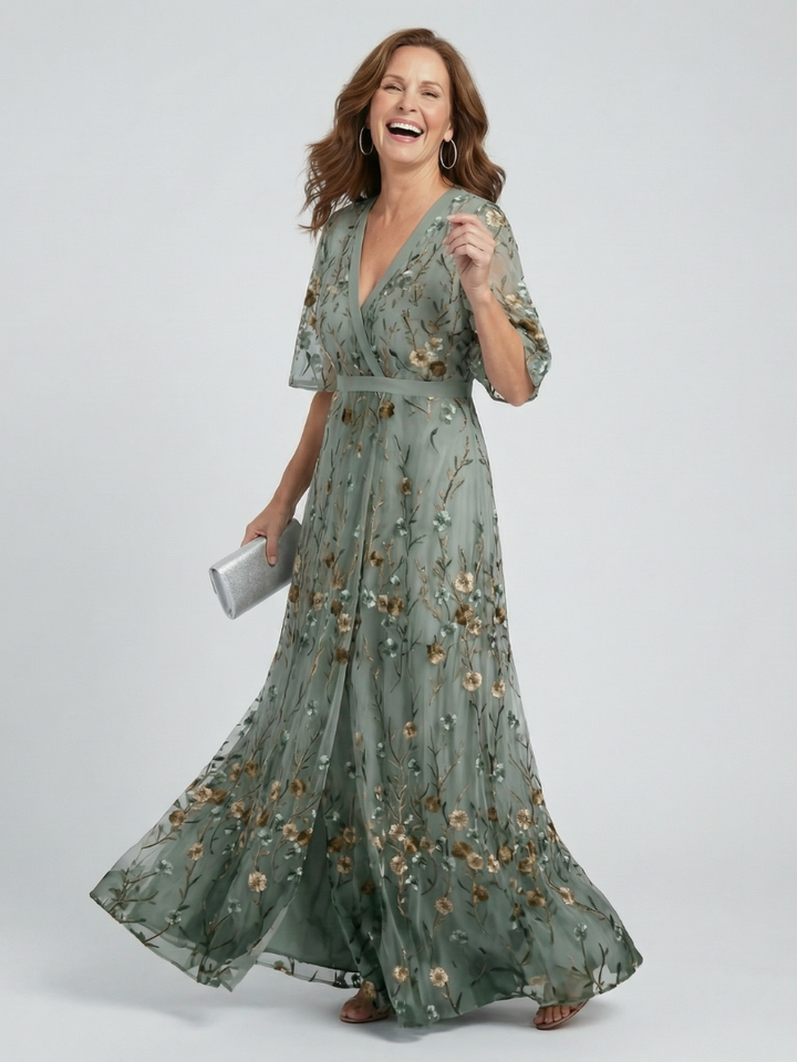 Beatrice | Abito lungo fluido floreale con scollo a halter
