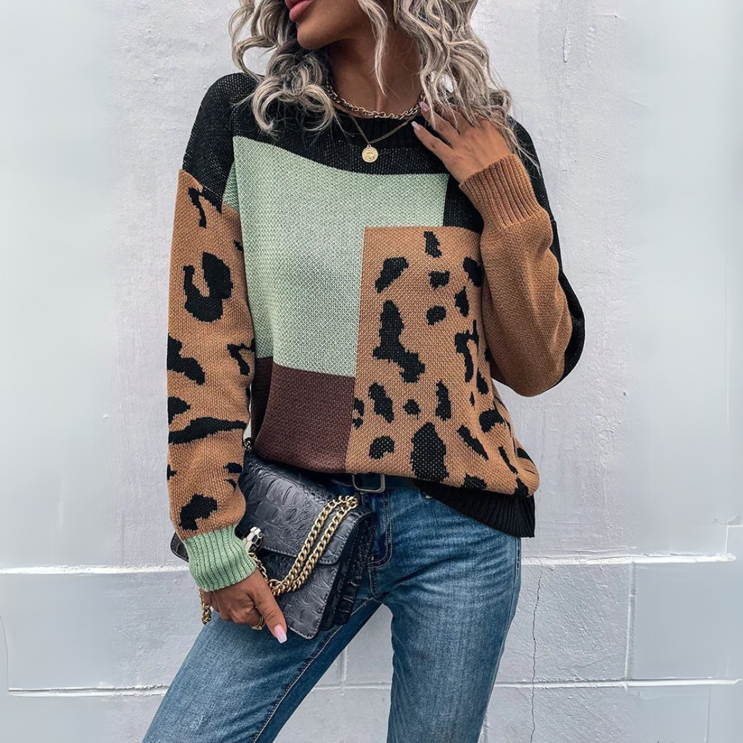 Sara | felpa con cappuccio vintage in patchwork leopardato