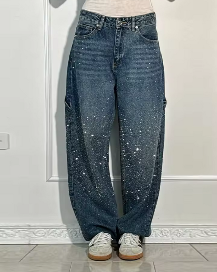 Mila | Jeans in denim ornati di frammenti scintillanti