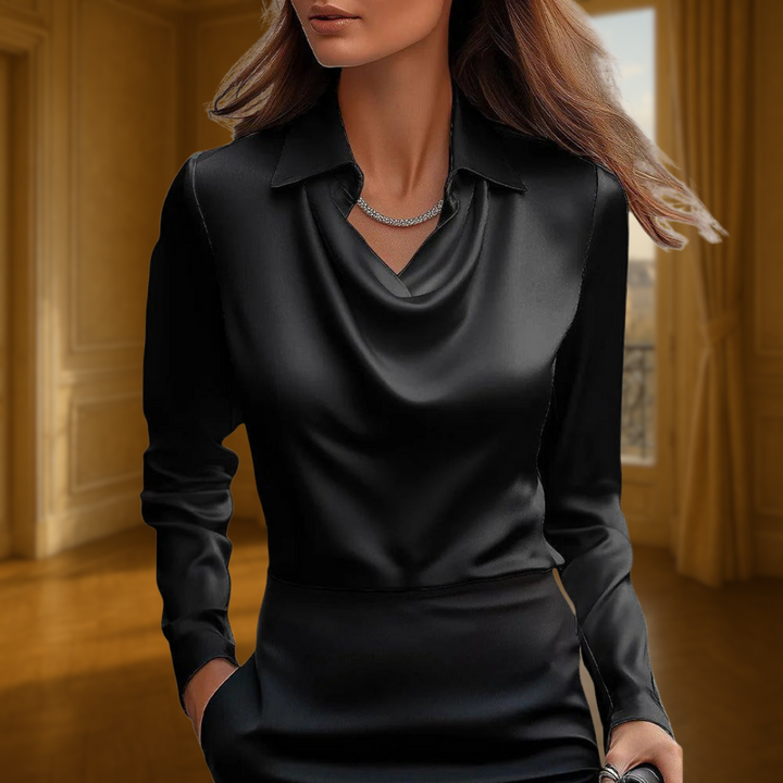 Sylvie | Camicetta con lucentezza lussuosa e collo plissettato
