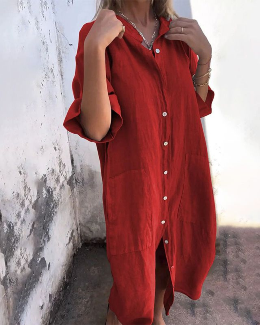 Indhira | Abito chemisier casual in stile Ibiza, di lunghezza semplice