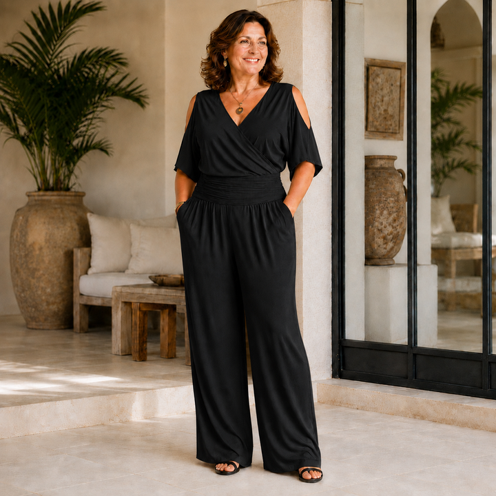 Alia | Combinazione elegante con effetto portafoglio e gambe larghe