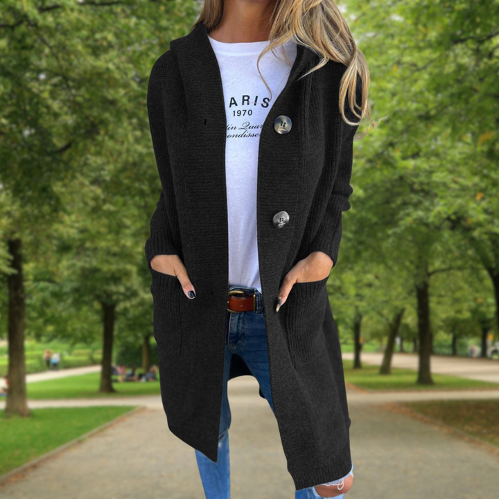 Élodie | Gilet lungo con cappuccio e bottoni grandi