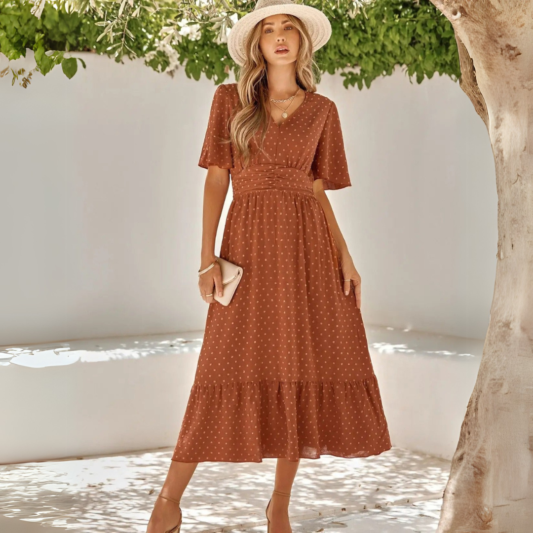 Renee | Abito midi con scollo a V e maniche corte