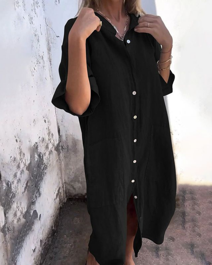 Indhira | Abito chemisier casual in stile Ibiza, di lunghezza semplice