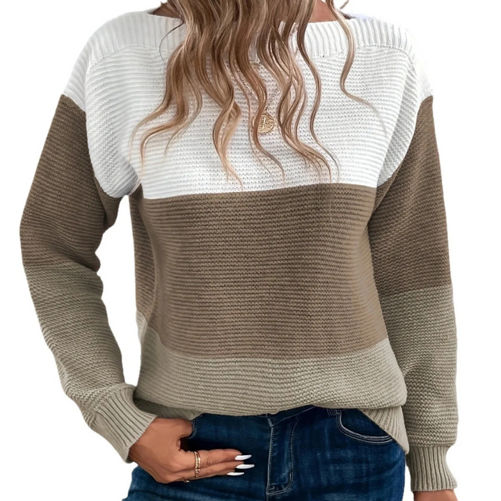 Lourdes | Maglione elegante con patchwork tricolore