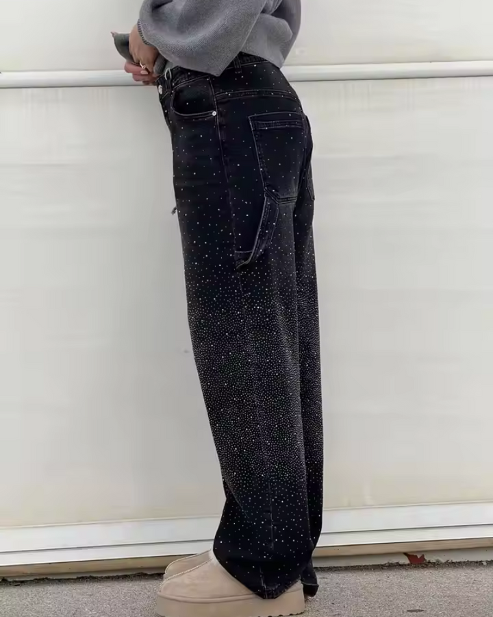 Mila | Jeans in denim ornati di frammenti scintillanti