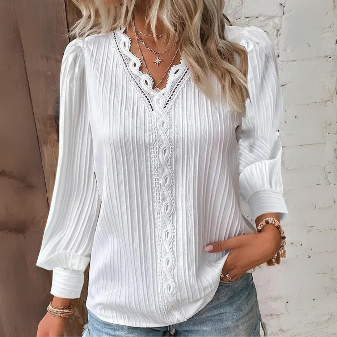 Melinda | Camicetta in mousseline con dettagli in pizzo