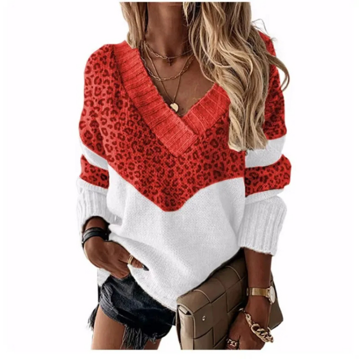 Daniela | Modello leopardato con scollatura a V e blocchi di colore