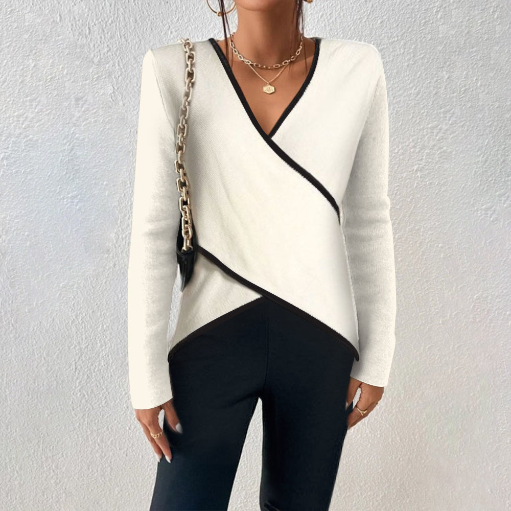 Erika | Maglione da donna di colore avorio con scollo a V