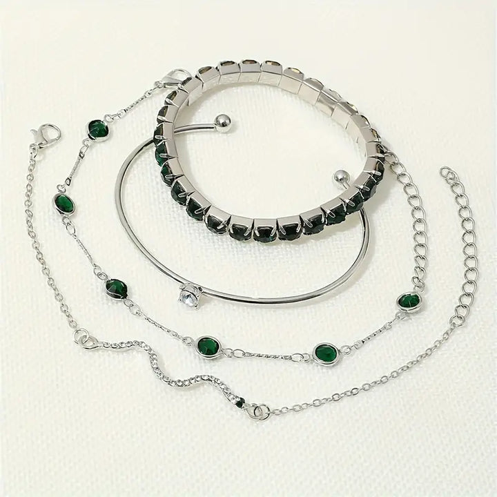 Set di bracciali con pietre preziose verdi