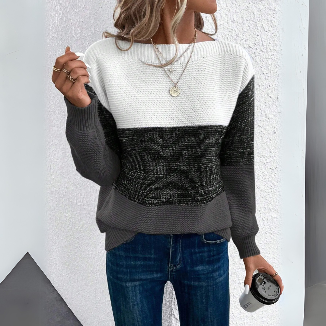 Lourdes | Maglione elegante con patchwork tricolore