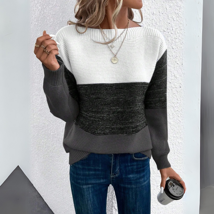 Lourdes | Maglione elegante con patchwork tricolore
