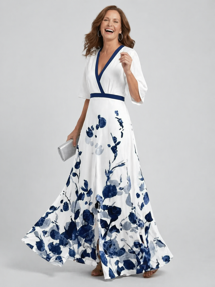 Beatrice | Abito lungo fluido floreale con scollo a halter