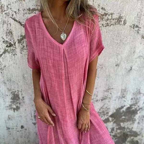 Naia | Abito leggero in cotone e lino con scollo a V