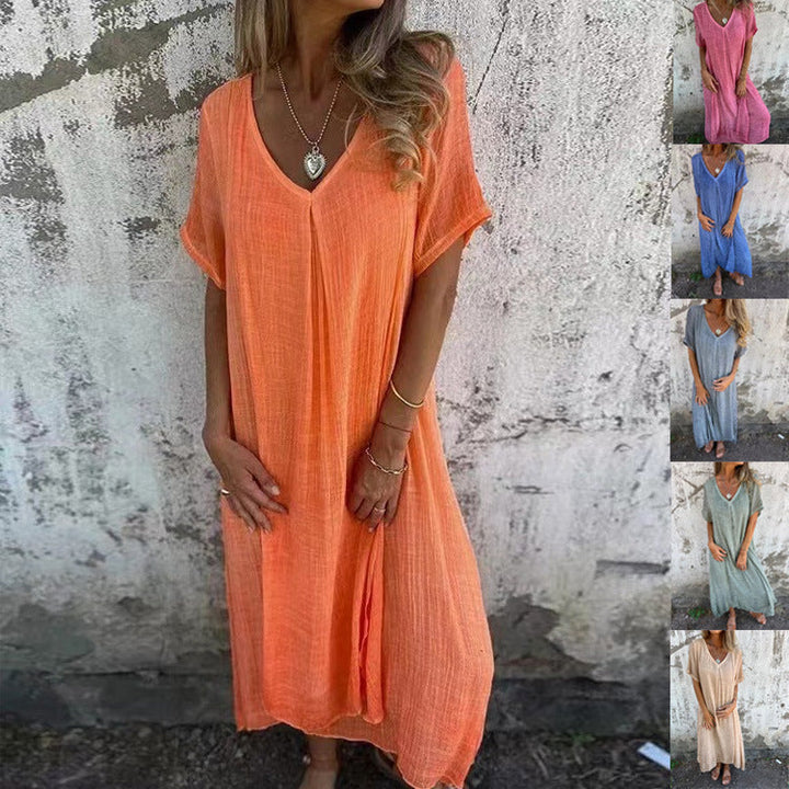 Naia | Abito leggero in cotone e lino con scollo a V