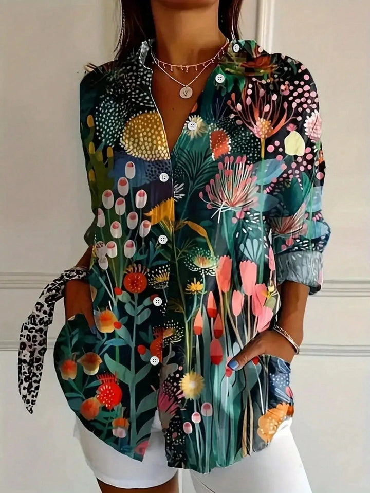Claudia | Camicia elegante a maniche lunghe con motivo colorato