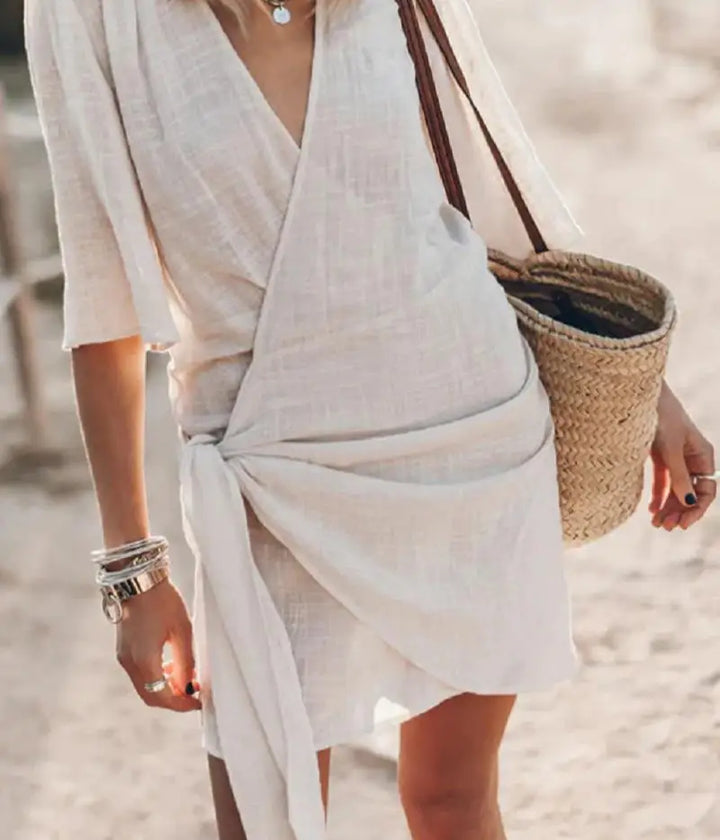 Serena | Abito in lino con scollo a V