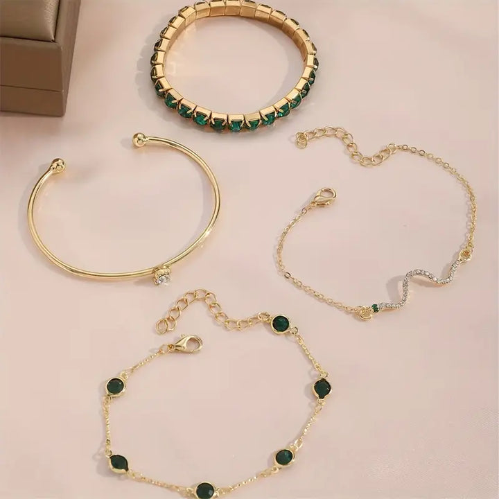 Set di bracciali con pietre preziose verdi