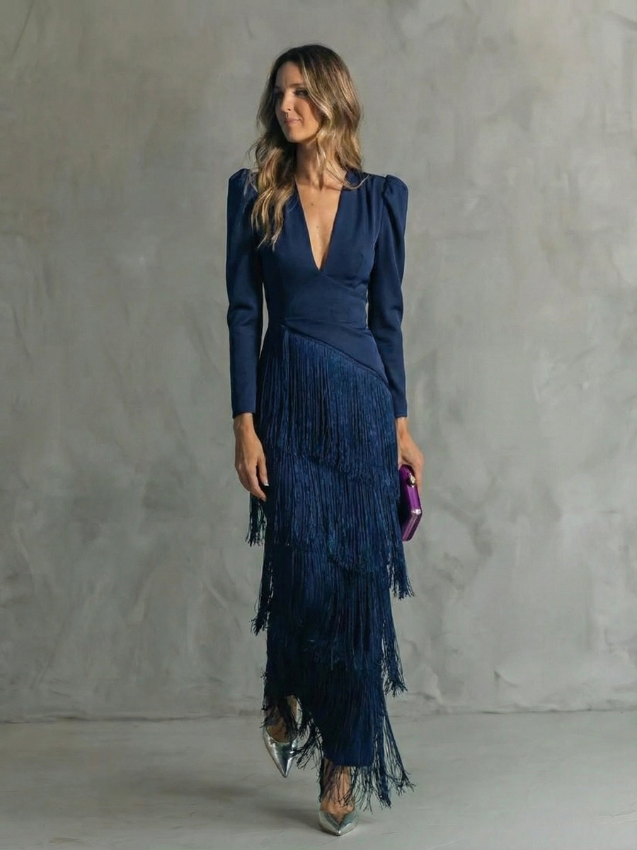 Alessia | Elegante abito midi con maniche a frange