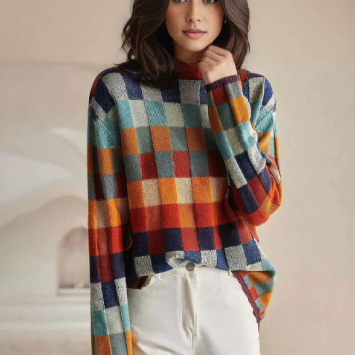 Klara | Maglione di alta moda a collo alto in patchwork