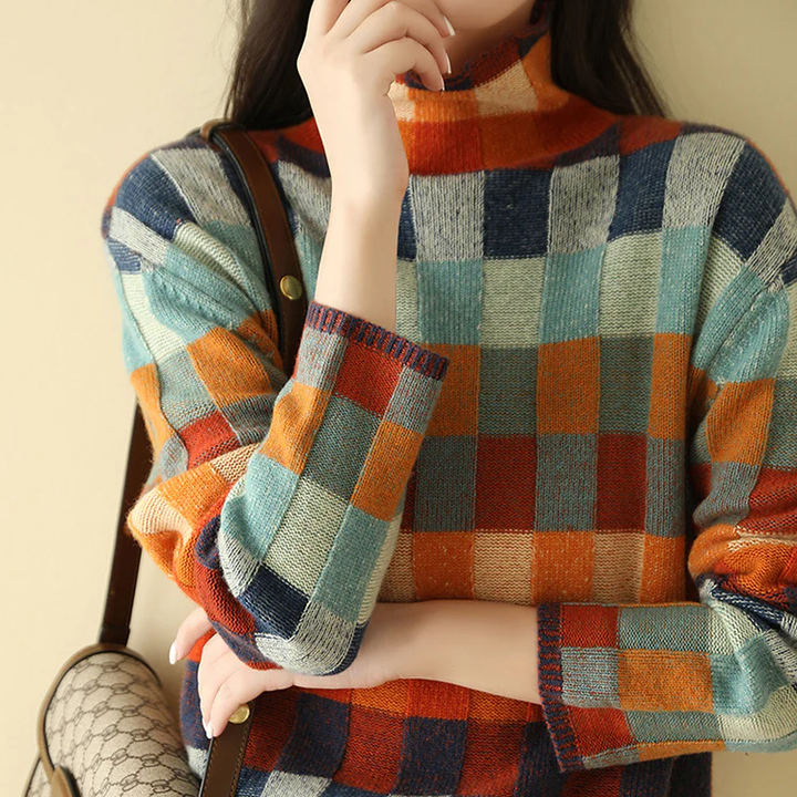 Klara | Maglione di alta moda a collo alto in patchwork