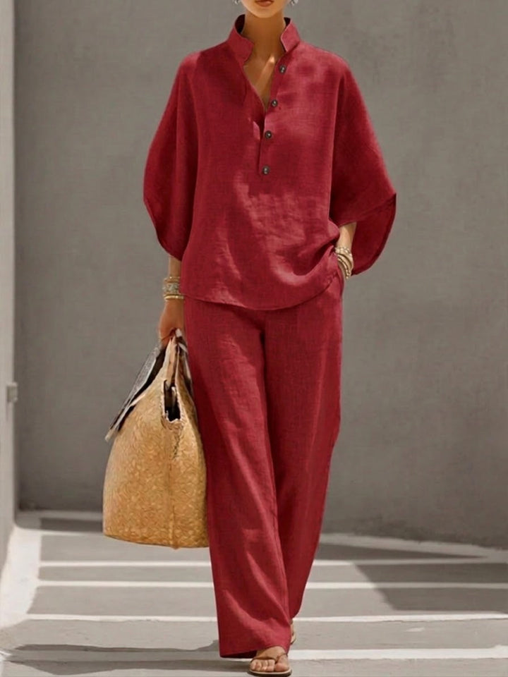 Mariel | Completo con blusa a maniche ampie e pantaloni palazzo