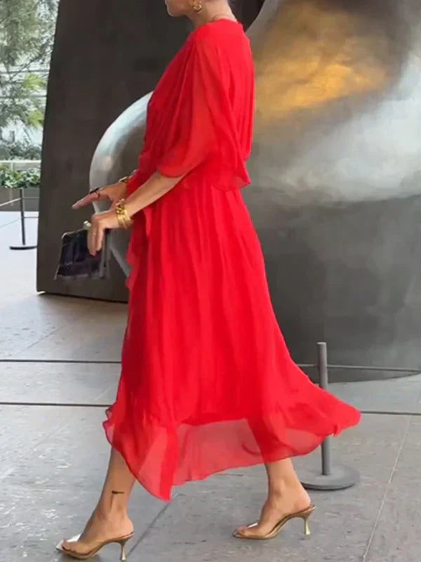 Monica | Abito in mousseline di seta con scollo a V