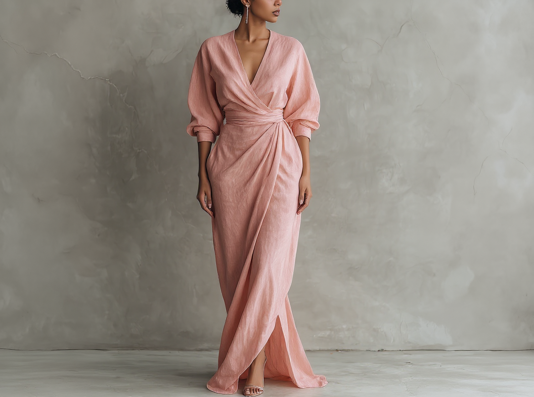 Gabriella | Abito lungo minimalista rosa con scollo a V