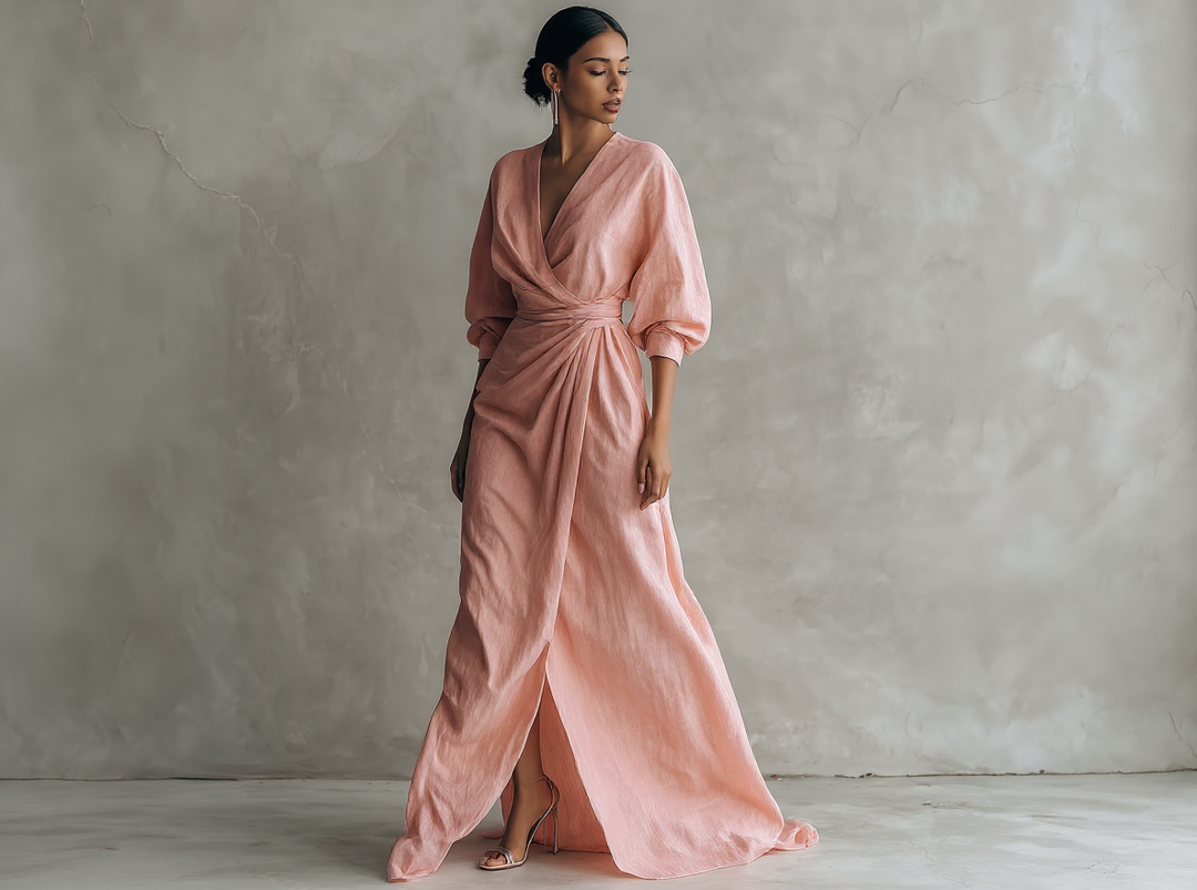 Gabriella | Abito lungo minimalista rosa con scollo a V