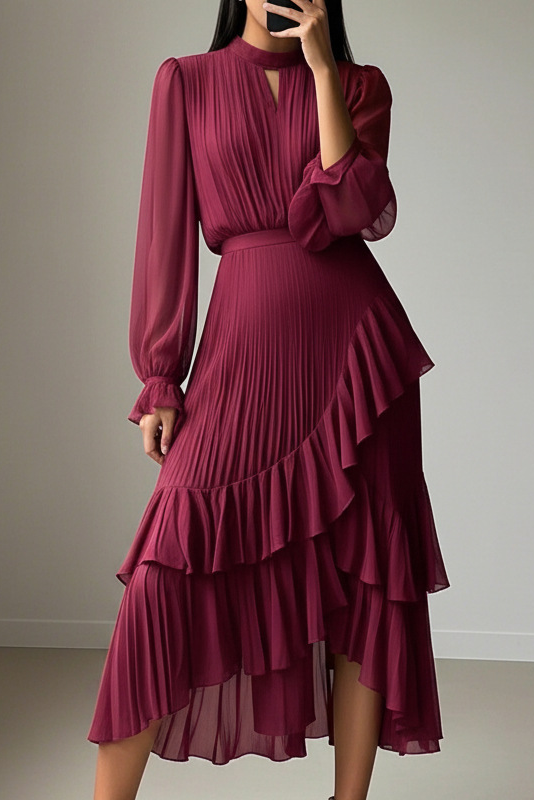 Lucia | Elegante abito midi plissettato con volant