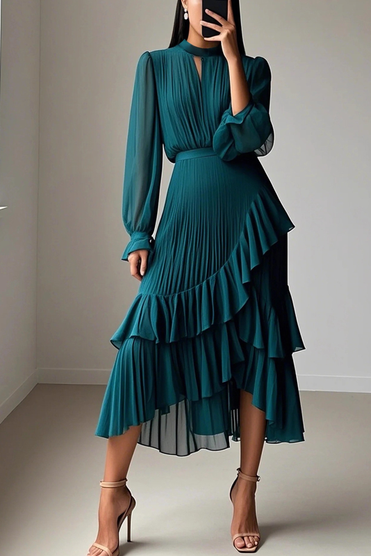 Lucia | Elegante abito midi plissettato con volant